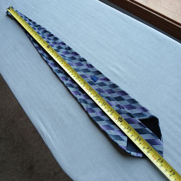 Stafford Silk Neck Tie purple black stripes geometric checkered 56" L x 4" W - Picture 7 of 8